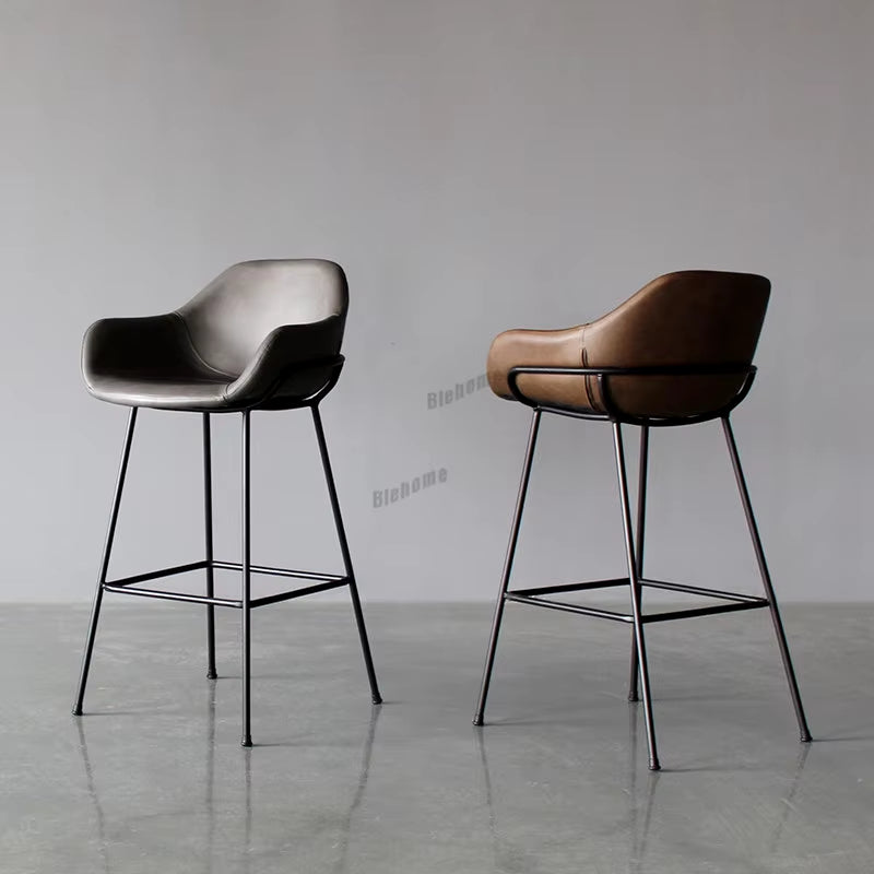 Nordic Bar Stools Designer Creative Backrest Chair Minimalist Household High Stool Industrial Style Bar Stool Leather Bar Stool