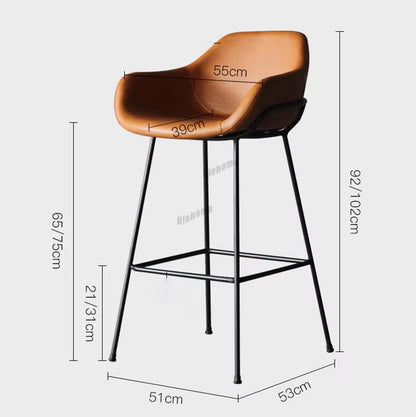 Nordic Bar Stools Designer Creative Backrest Chair Minimalist Household High Stool Industrial Style Bar Stool Leather Bar Stool