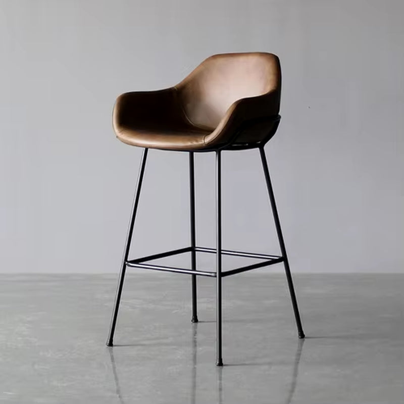 Nordic Bar Stools Designer Creative Backrest Chair Minimalist Household High Stool Industrial Style Bar Stool Leather Bar Stool