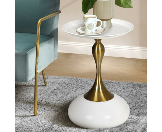 Coffee Side Table Bedside Sofa Tea End Tables round Metal White