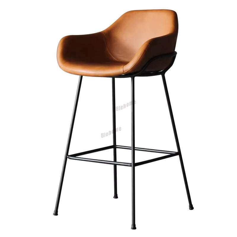 Nordic Bar Stools Designer Creative Backrest Chair Minimalist Household High Stool Industrial Style Bar Stool Leather Bar Stool