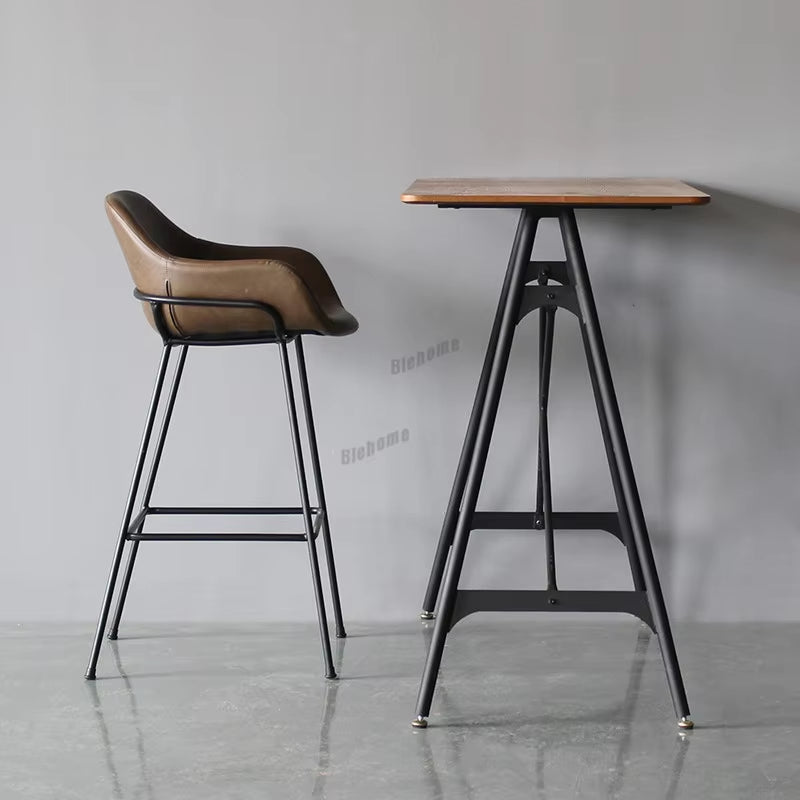 Nordic Bar Stools Designer Creative Backrest Chair Minimalist Household High Stool Industrial Style Bar Stool Leather Bar Stool