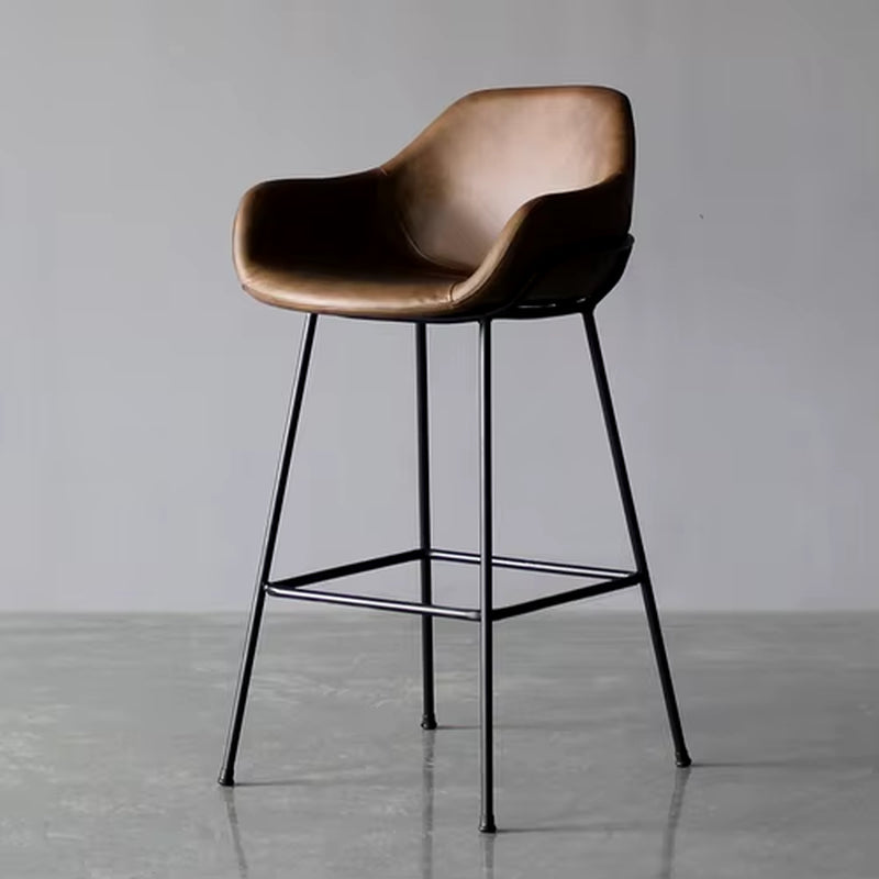 Nordic Bar Stools Designer Creative Backrest Chair Minimalist Household High Stool Industrial Style Bar Stool Leather Bar Stool